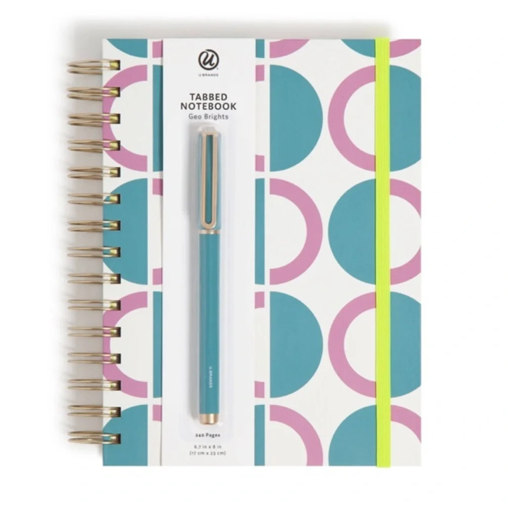 U Brands Geo Brights Collection 3 Tab Spiral Undated Hardcover Journal with Pen